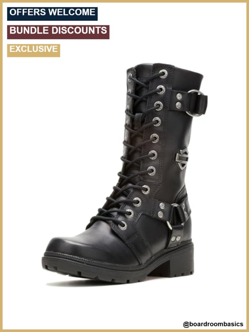 Full Grain Leather Mid Calf Motorcycle Boots Zip Low Heel